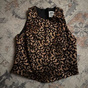 Vintage Chic Black and Brown Patterned Sleeveless Top